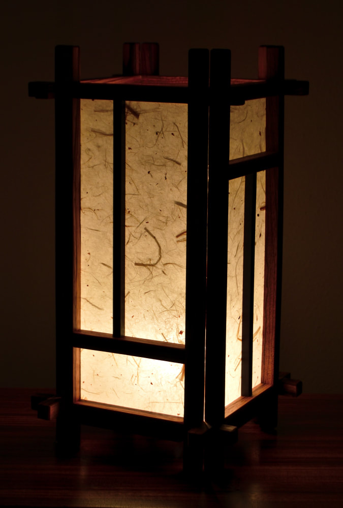 Shoji Table Lamp/ Zebrawood, Ebony/ Unryu White Kozo Paper