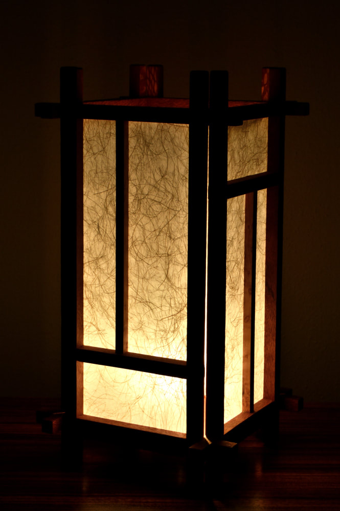 14 Leopardwood and Maple Wood Shoji Lamp with Kinwashi Cream Paper