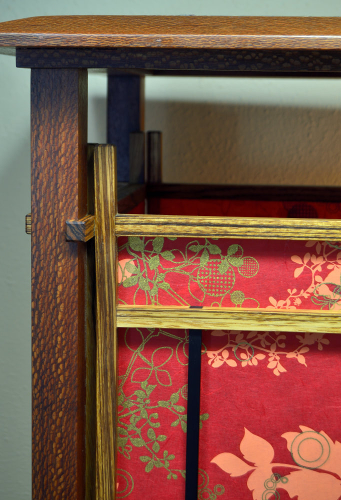 Shoji Floor Lamp/Leopard Zebra Ebony/ Chinaberry Red Kozo Paper
